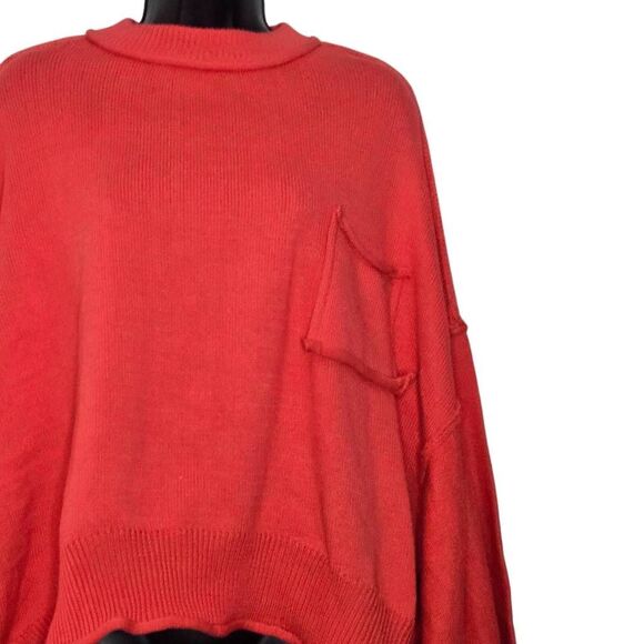 Pol Sweater Size Large Boxy Knit Oversized Puff Sleeve Coral - Picture 2 of 7